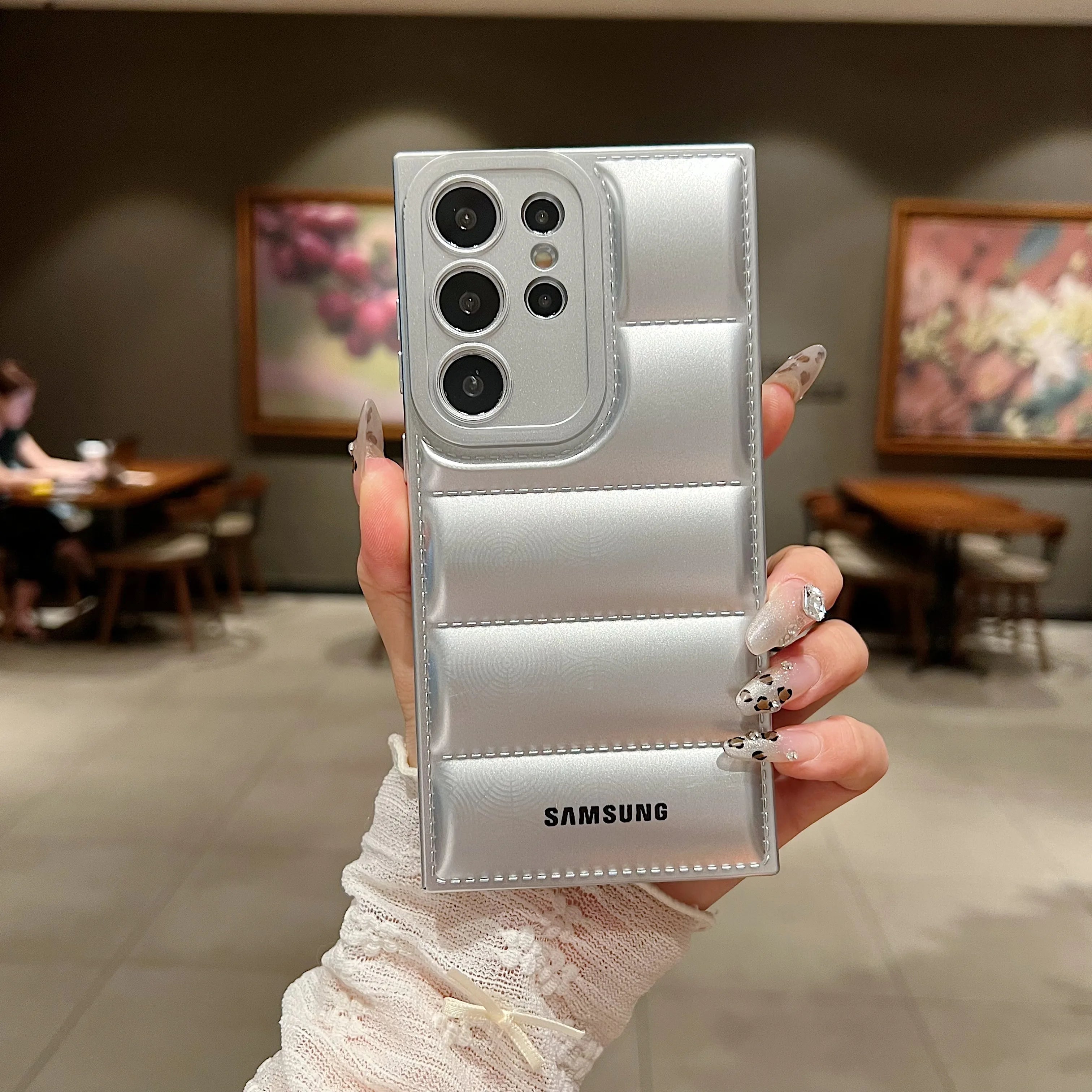 Wave Puffer Down Jacket Phone Case Samsung  Solid Color Shockproof Soft Cover