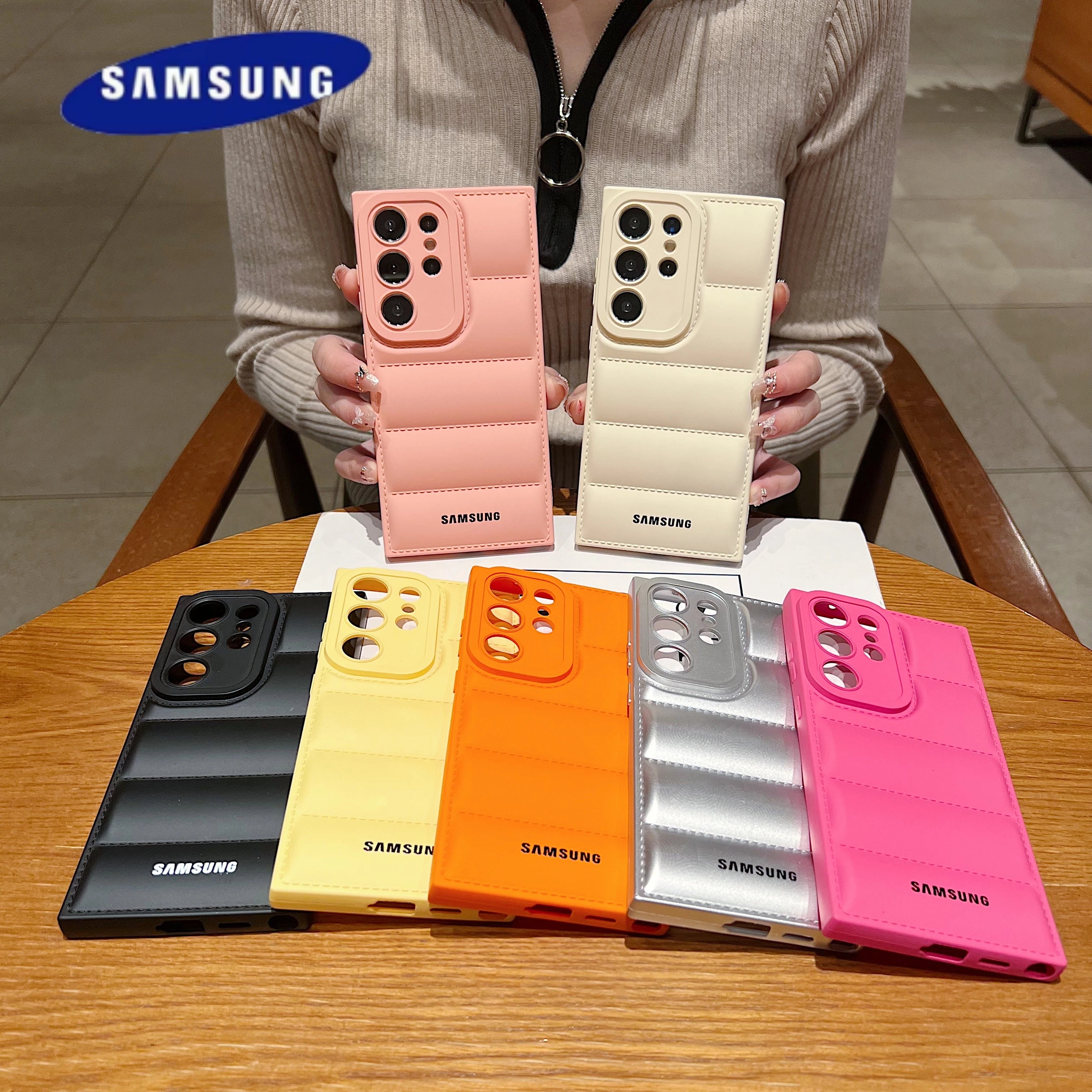 Wave Puffer Down Jacket Phone Case Samsung  Solid Color Shockproof Soft Cover