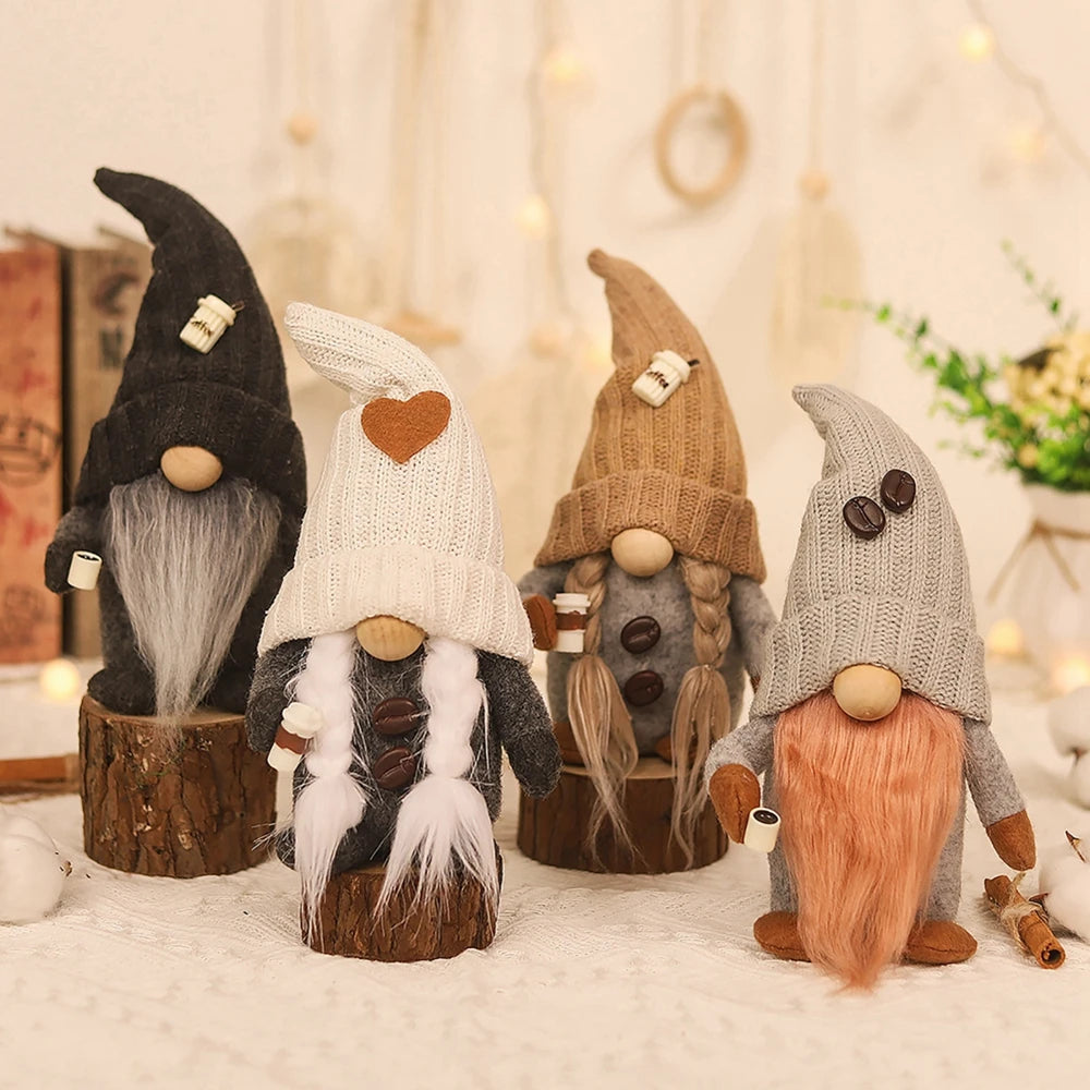 Cute Plush Coffee Gnome Dolls Knitted Faceless Doll Gnome Figurine