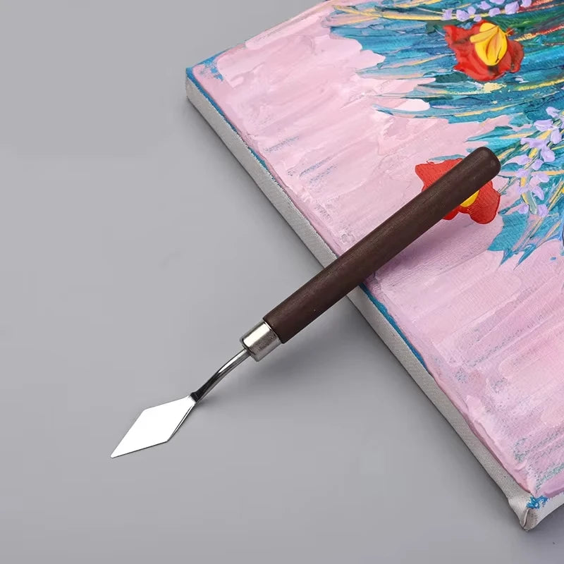 7PCS  Wood Stainless Steel Gouache Paint Pigment Mixing Knife Hand Tool