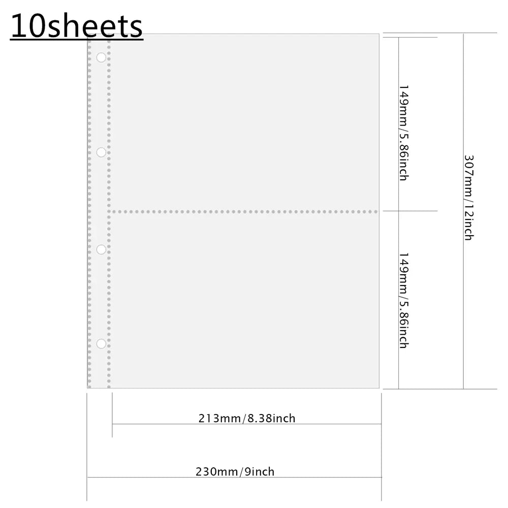 A4 Clear 10 Pcs Photo Album Refill Pages File Protector 4 Hole 6×4 10×15 4 Ring Binder Photocards Postcard Card Notebook