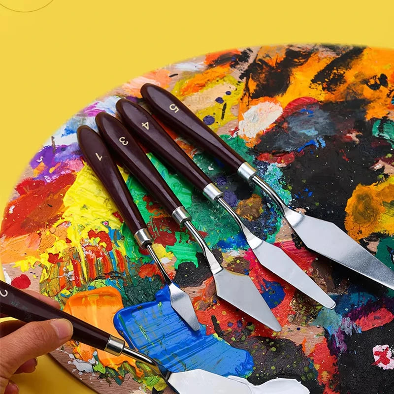 7PCS  Wood Stainless Steel Gouache Paint Pigment Mixing Knife Hand Tool