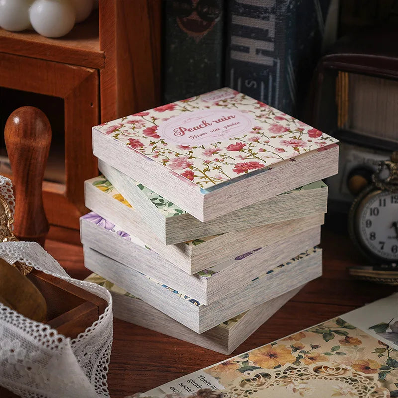 6 Styles, Each with 100 Sheets, Retro Style Plant and Flower Material Paper DIY Hand Account Decoration Base Paper