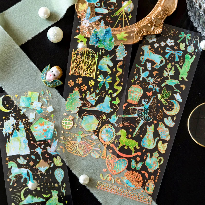 3 Sheets Bronzing PET stickers