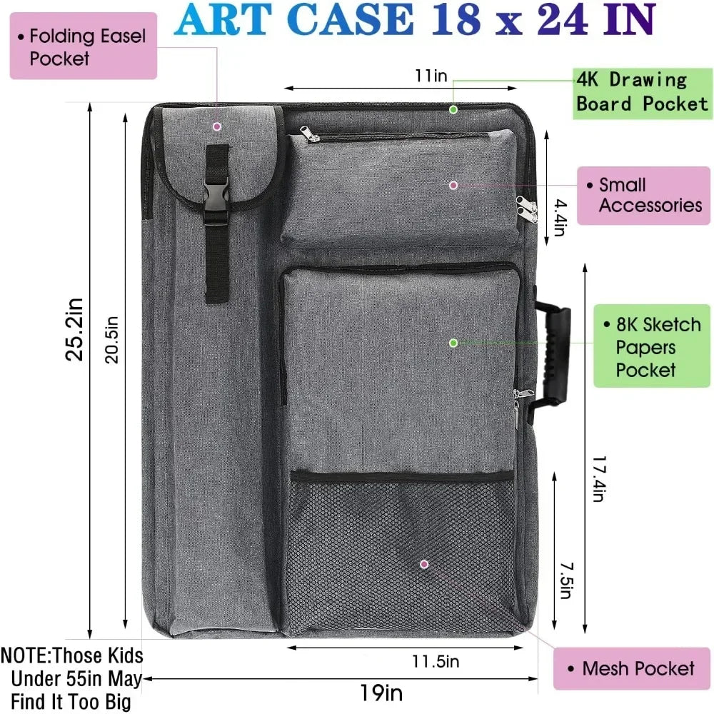 18 X 24, art portfolio with art backpack and tote bag, medium art case size (gray).