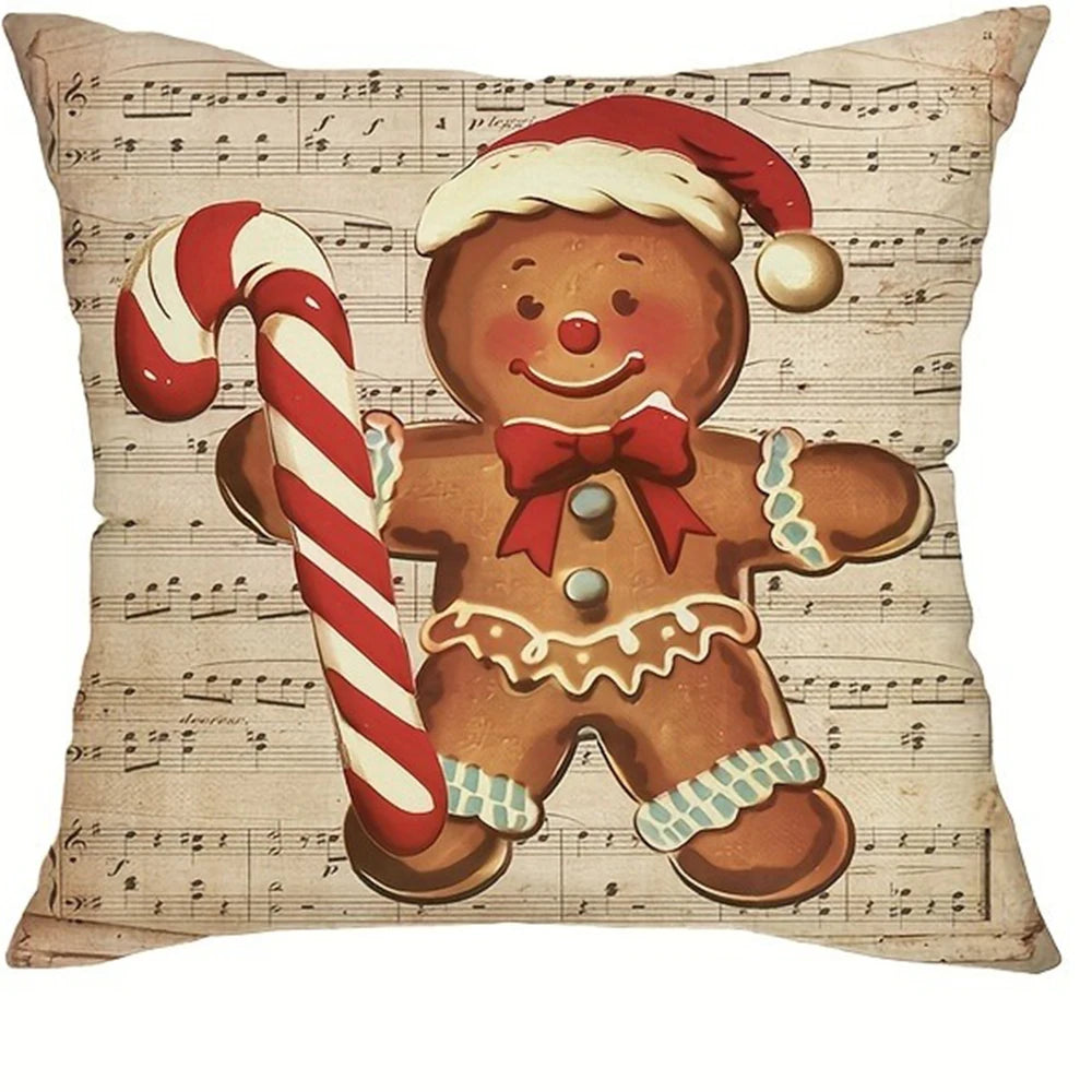 Christmas gingerbread decoration pillowcase New Year gift Christmas train cabin pattern home room decoration sofa cushion cover