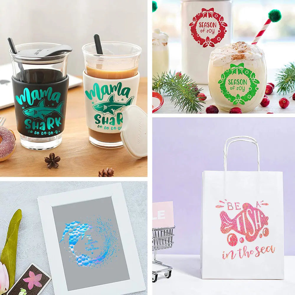 Holographic Glitter Adhesive Craft Vinyl Film Sheets, 32 colors