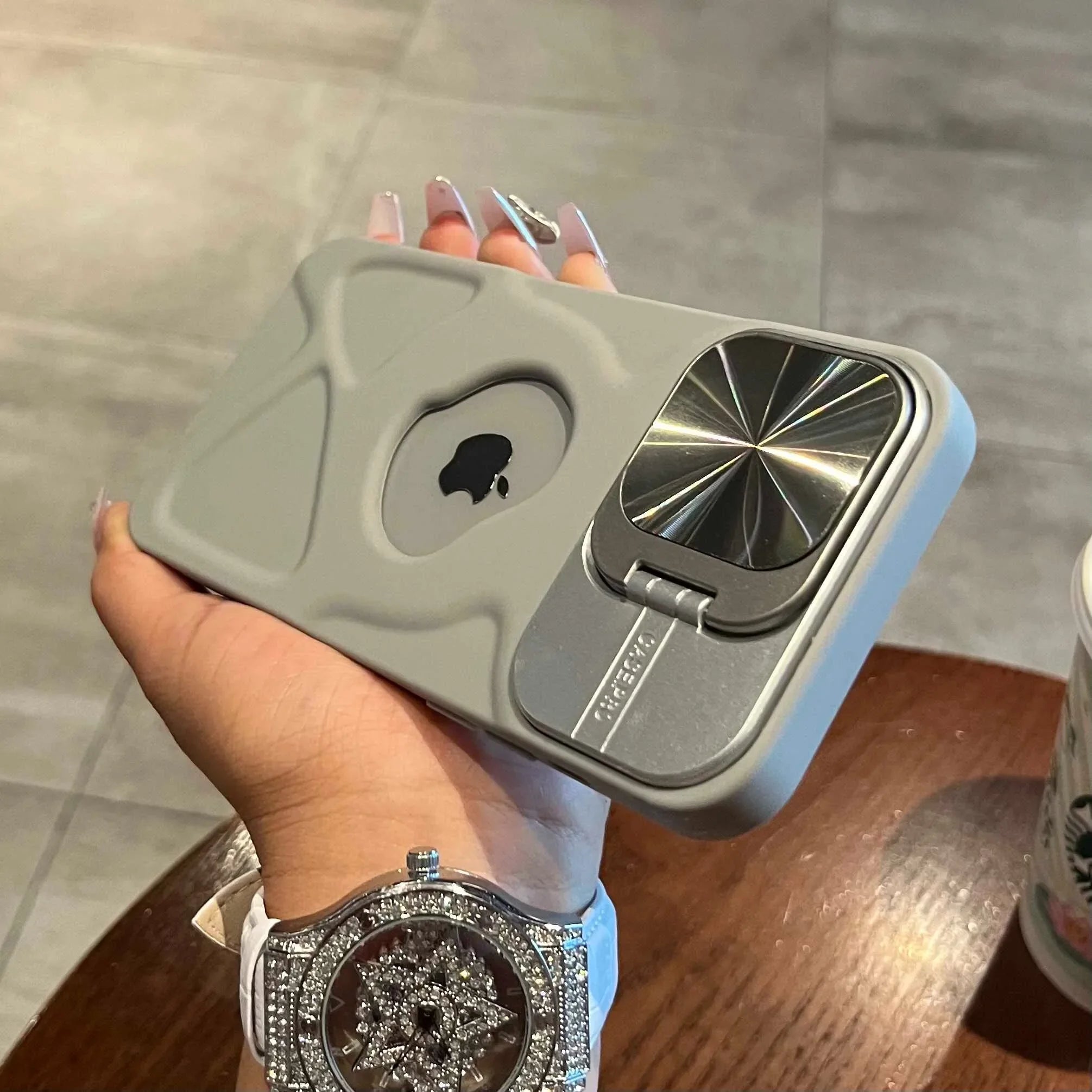 Fashion Logo Hole Magnetic Case for iPhone , Lens Protection Stand For Magsafe Silicone Cover