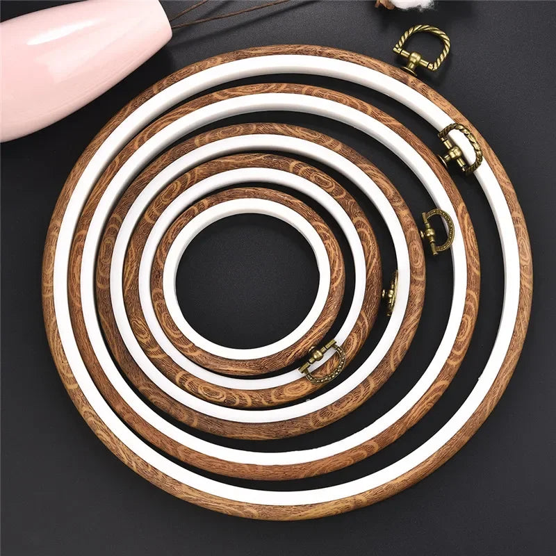 Round Wooden Color Embroidery Hoops Frame Set, Plastic Embroidery Hoop Rings For DIY Cross Stitch