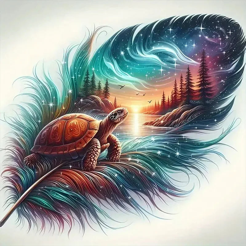 Tortoise Embroidery Fabric l 11ct Needlework Feather  Sunset