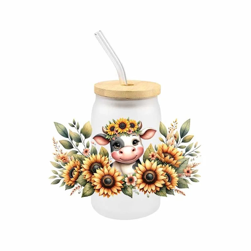 Cartoon Cow UV DTF Transfer Sticker Wraps   Waterproof Scratch Resistant Decals 3D