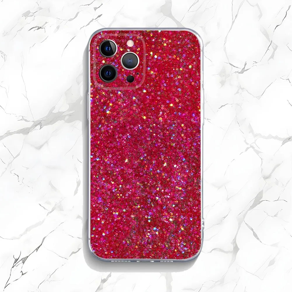 Pink Glitter Pattern Phone Case For iPhone 16,15,14,13,12,11 Plus,Pro,Max,XR,XS,X,7,8 Plus,SE,Mini Transparent Shell