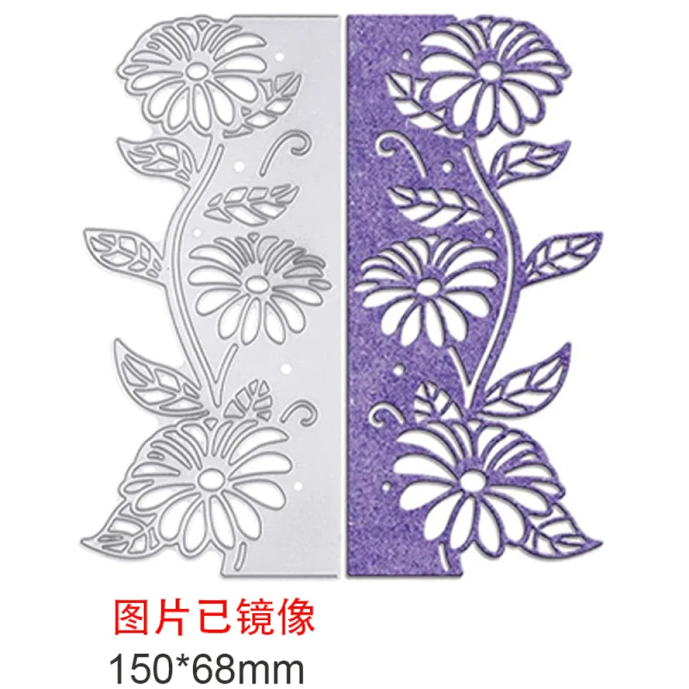 1-2pcs Daisy and Cherry Blossom Edge Border Metal Cutting Dies Stencils