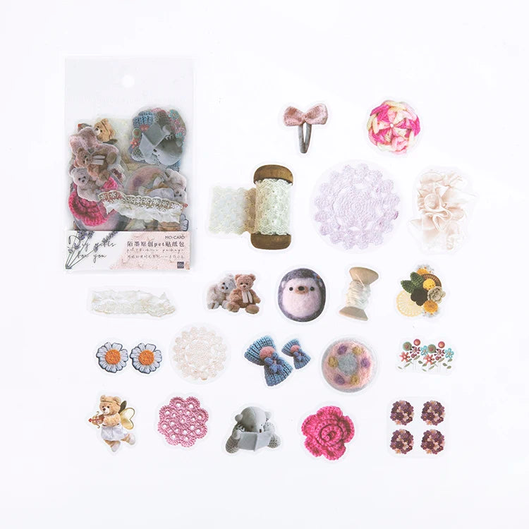 40pcs/pack PET Transparent Flowers Stickers Scrapbooking Junk Journal Flowers Sticker Stationery Supplies