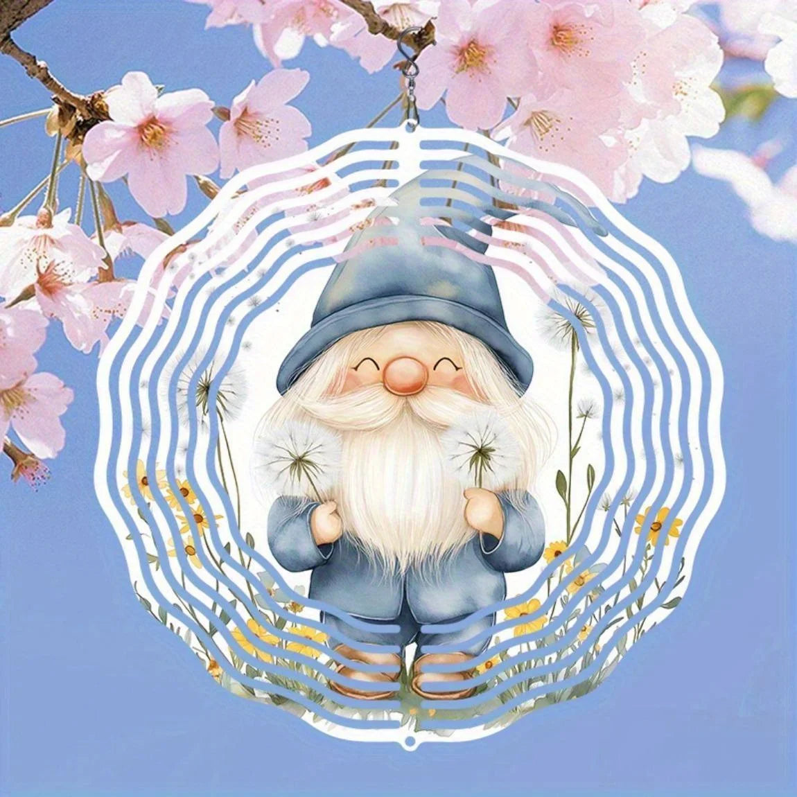 Metal Wind Chime (Rotating Flower Gnome Design) | Outdoor Garden/Yard Decor