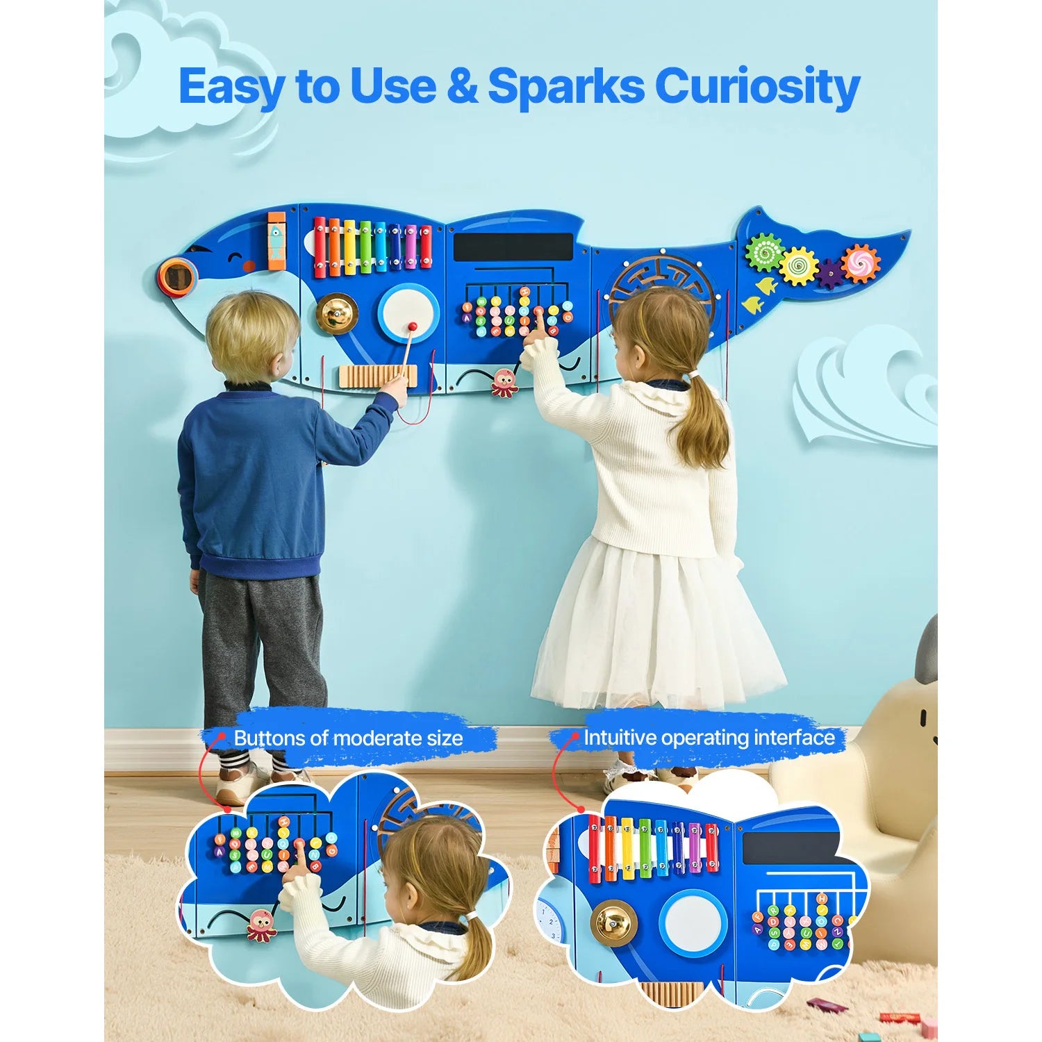 SucceBuy Orca Kids Wall Busy Board 12 Activities  Toys for Toddler 3-12 Play Toys