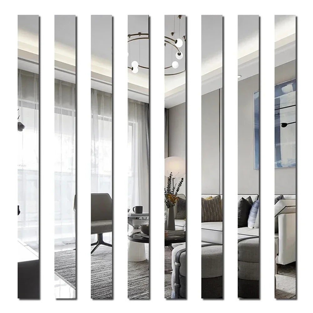 10/20pcs Acrylic Strip Mirror Wall Stickers DIY Art Wall Decor 3D Lines Wall Stickers Home Decoration