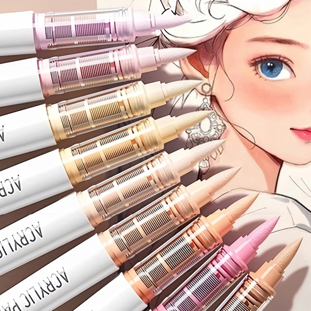 Acrylic Brush Markers Set 9 in grey, brown or flesh tones