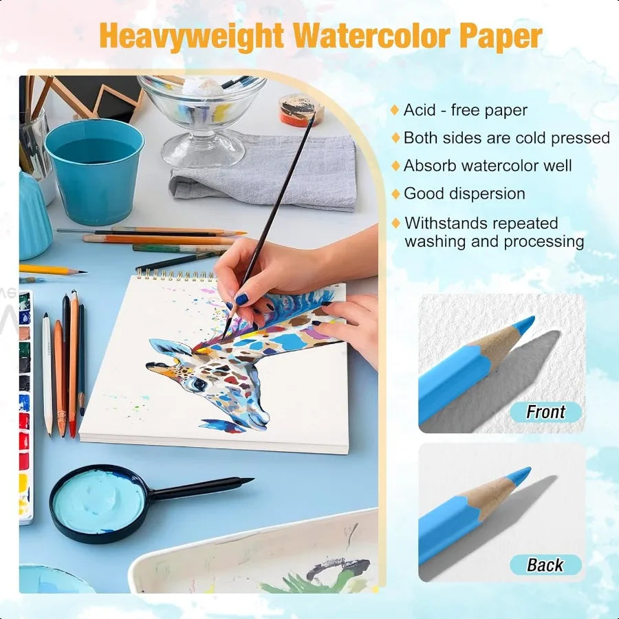Watercolor Paper Pad 5.5"x8.5 24 Sheets 140lb Spiral Bound with Tear Line.