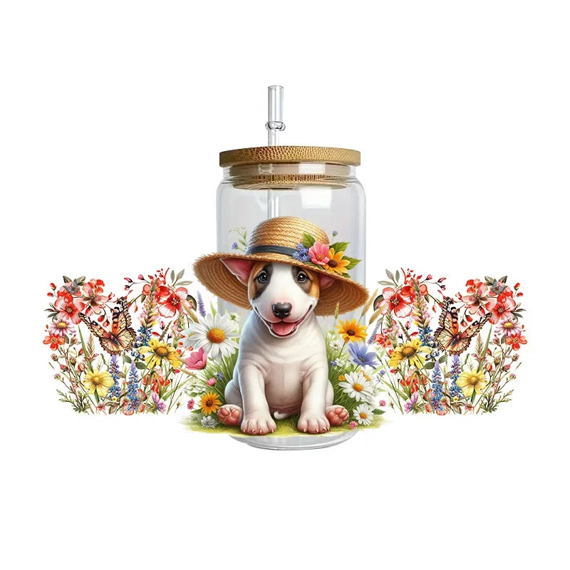 Cute dogs artwork UV 3D transfers UV DTF  stickers 16oz cup wraps