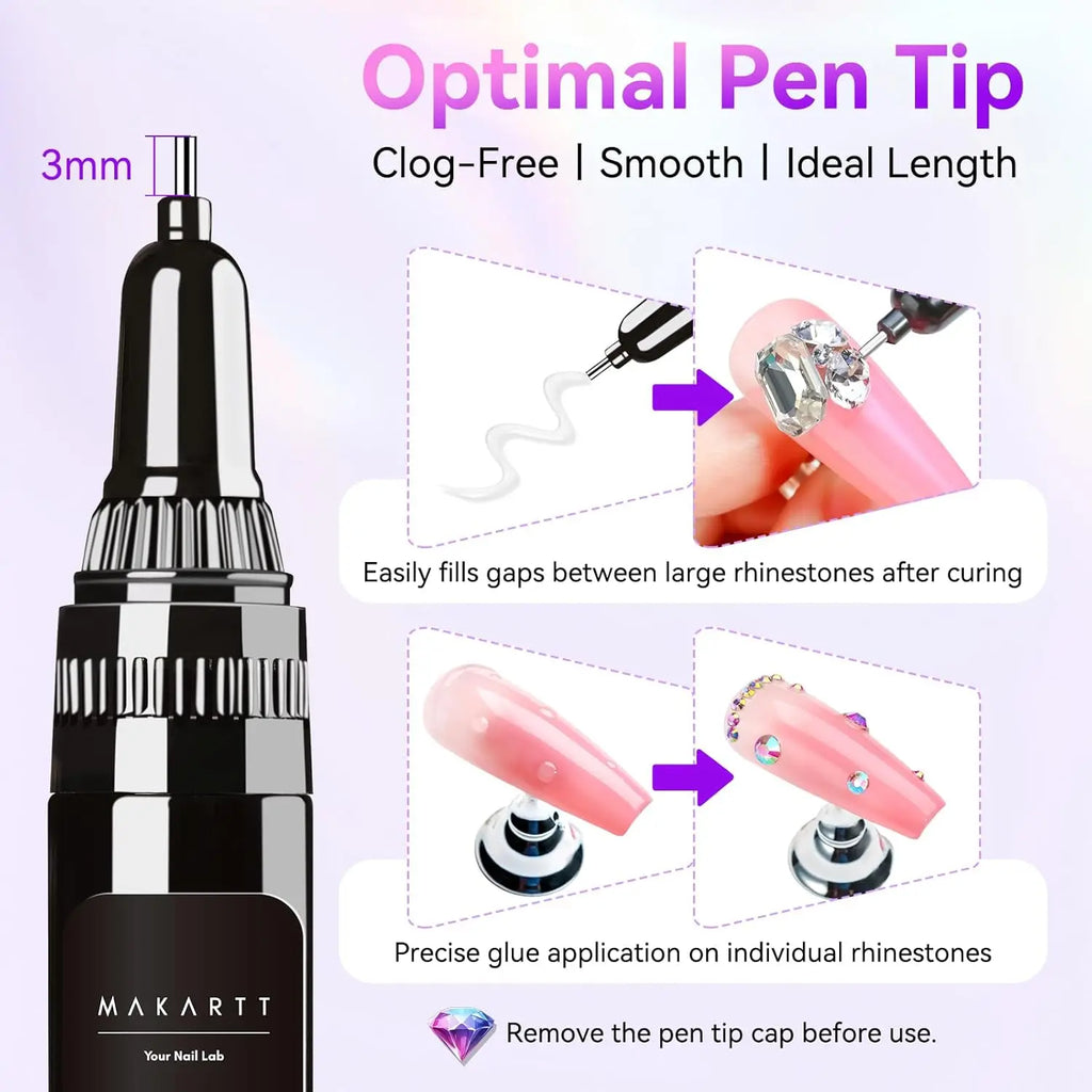 Makartt Nail Rhinestone Glue Gel,with Brush Pen Tip Super Strong Adhesive