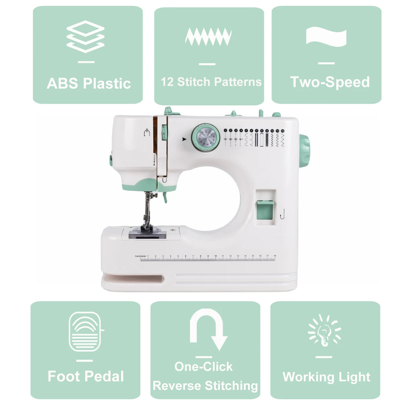 Portable Mini Sewing Machine for Home - 12 Stitch Patterns with Foot Pedal/Light,