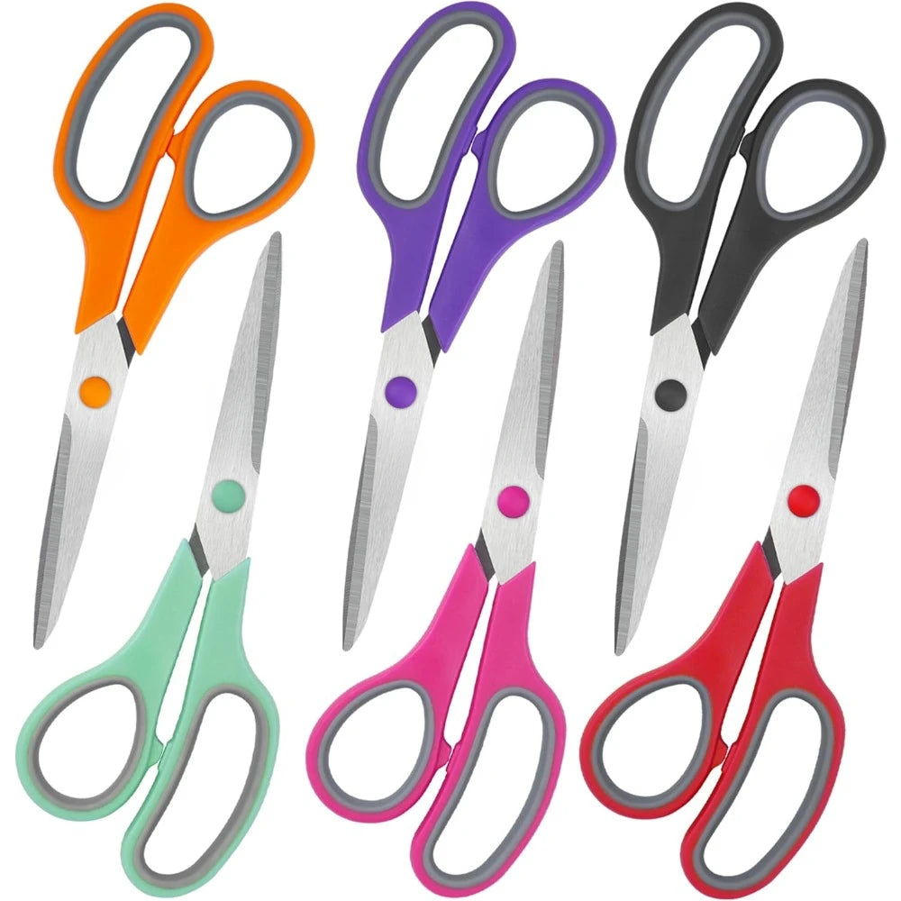 8" Scissors All Purpose 6 Pack - Comfort-Grip Sharp Scissors