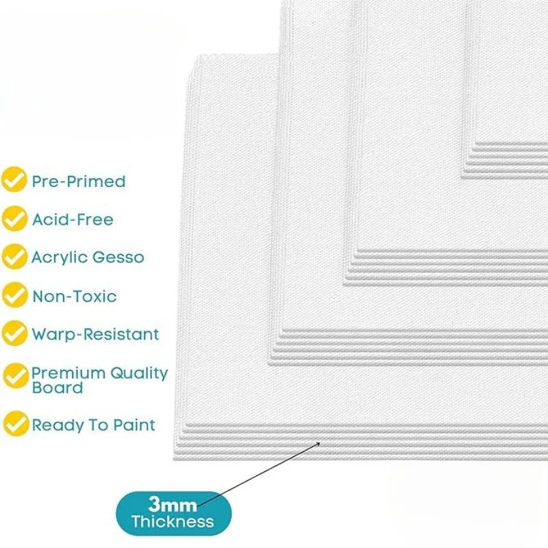 6pcs Canvas Board For Painting Cotton Blank Primed White  3mm