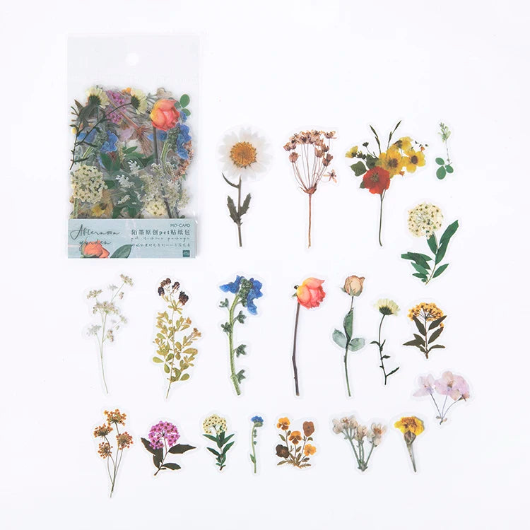 40pcs/pack PET Transparent Flowers Stickers Scrapbooking Junk Journal Flowers Sticker Stationery Supplies