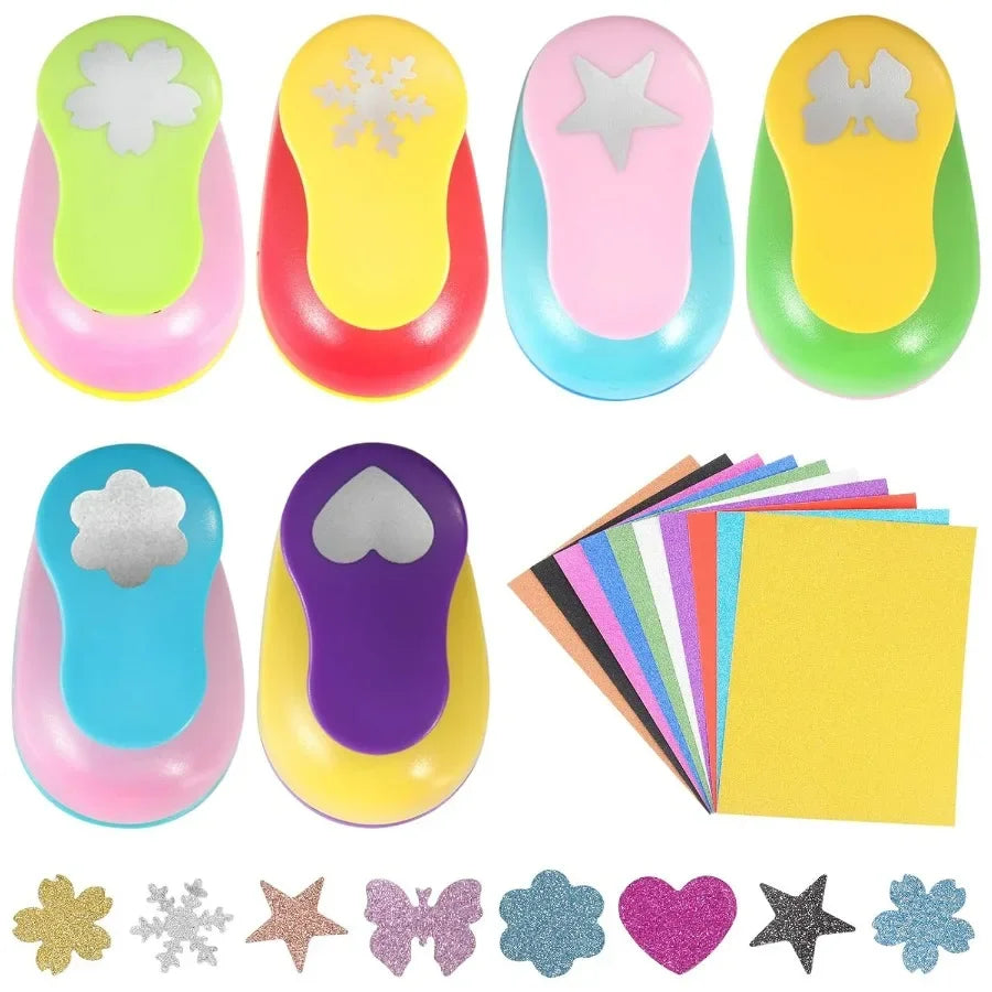 6 Pcs Colorful Paper Puncher Set Different Shape Paper H