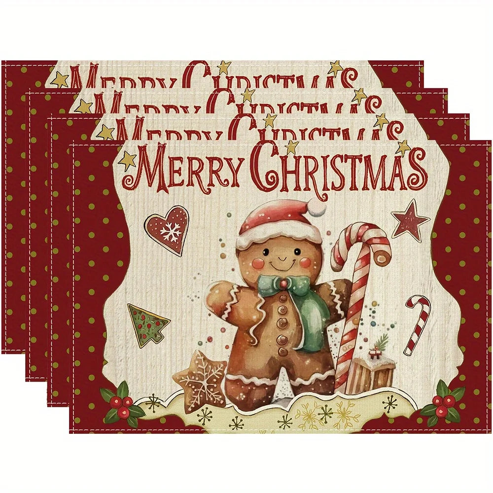 4-Piece Christmas Gingerbread Man Placemats