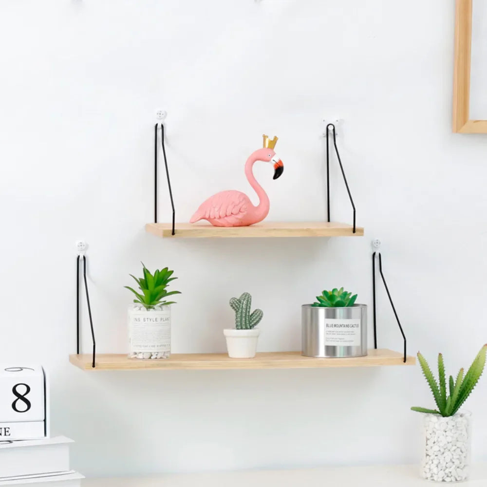 Wooden Iron Wall Shelf  Mounted Storage Rack
