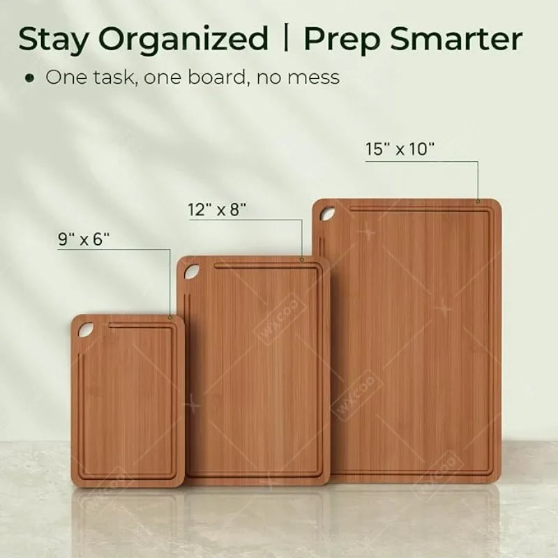 3PCS Bamboo Cutting Board Solid Wood Non-slip