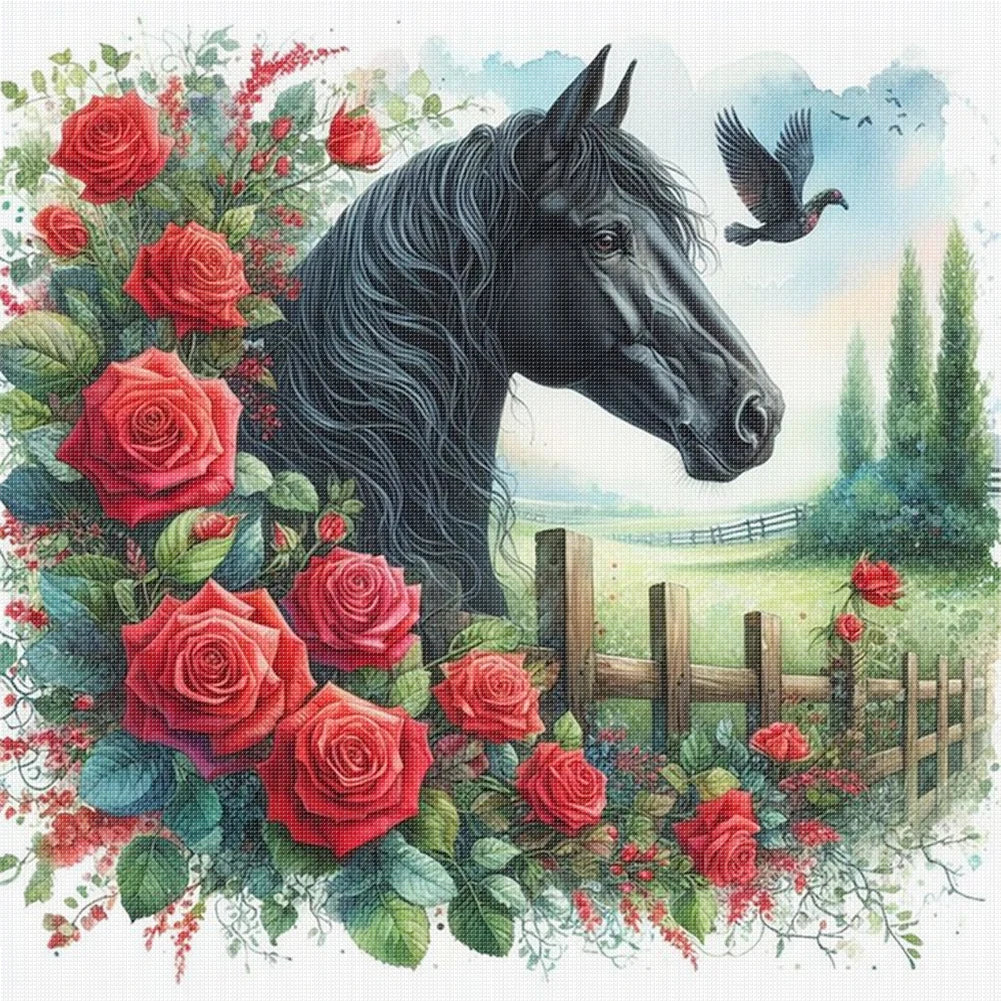 Horse Printed Cross Stitch Kit DIY 11CT Embroidery Craft Set Home Decoration