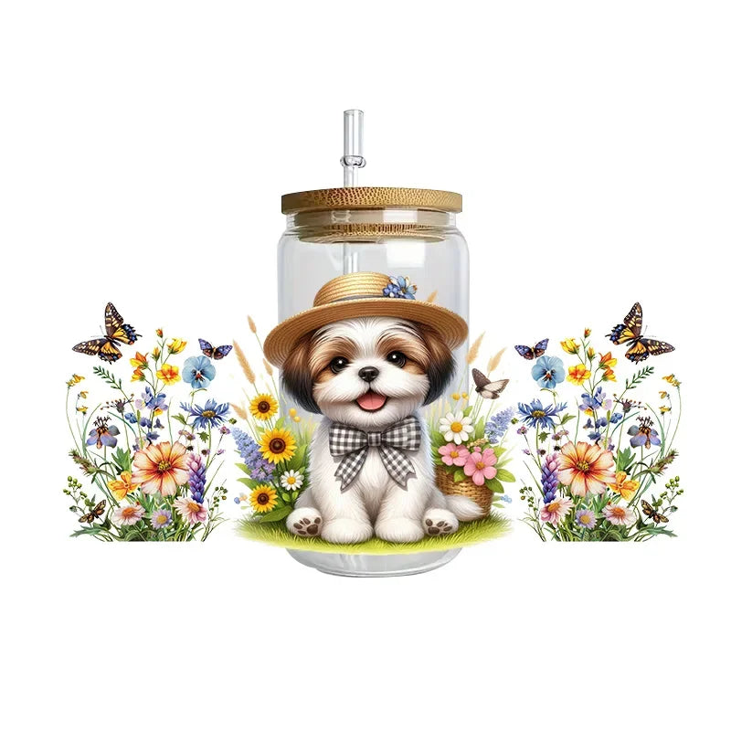 Cute dogs artwork UV 3D transfers UV DTF  stickers 16oz cup wraps