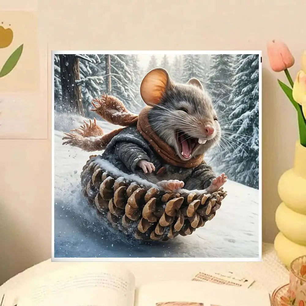 5D DIY Skiing Squirrels Diamond Painting Winter Snow New