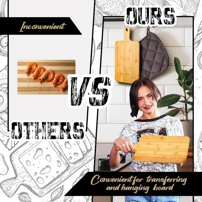Wood Cutting Board with Handle Bamboo Wooden Kitchen Chopping Boards
