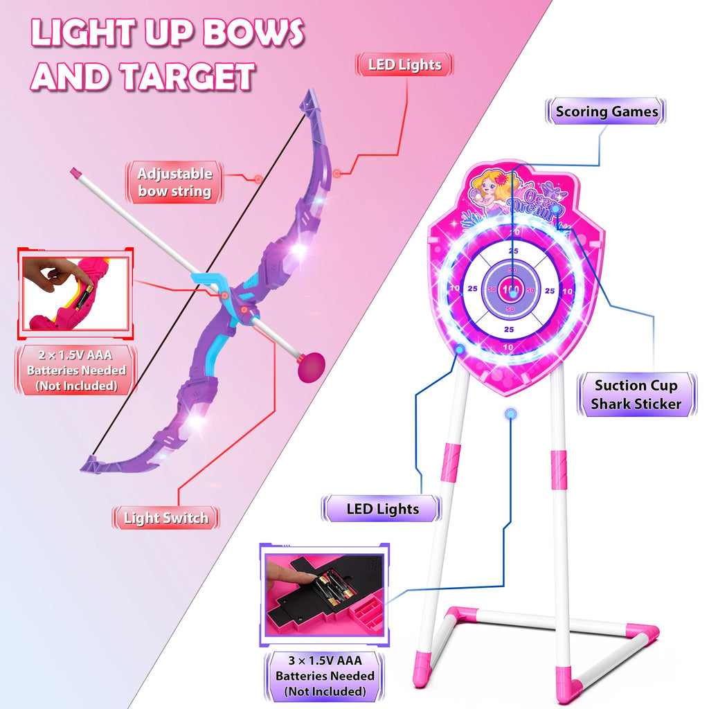 VATOS Night-Light Bow Arrow Guns Toy For Girls  Indoor Outdoor Game Toys