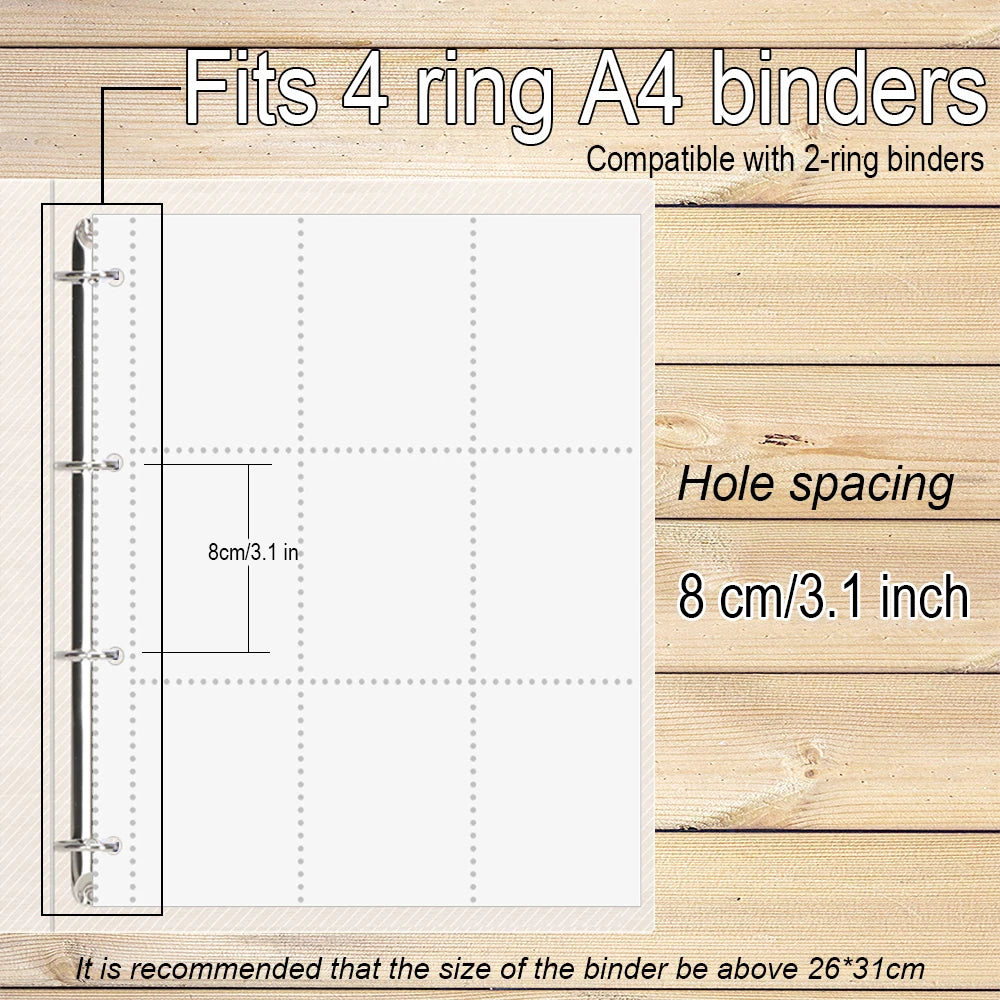 A4 Clear 10 Pcs Photo Album Refill Pages File Protector 4 Hole 6×4 10×15 4 Ring Binder Photocards Postcard Card Notebook