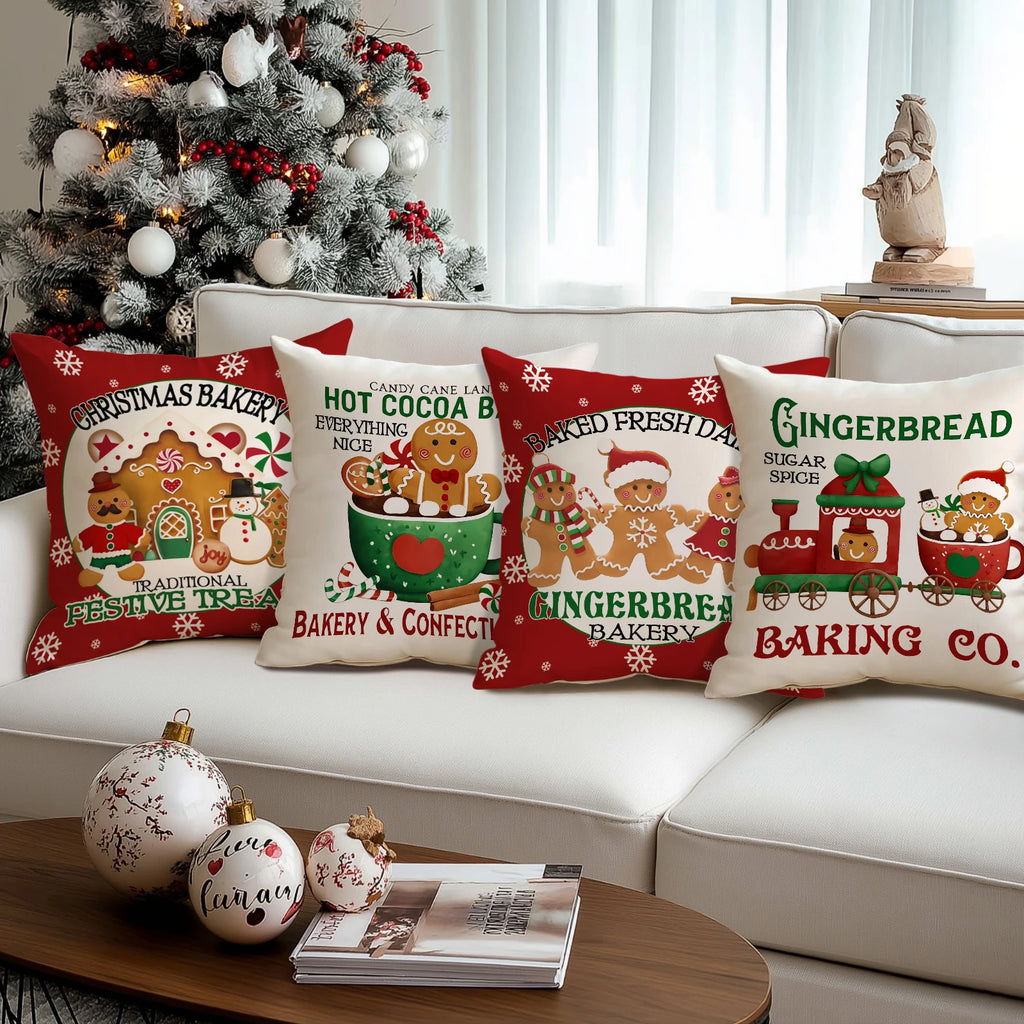 1/4pcs red Christmas pillowcases,  gingerbread bakery design