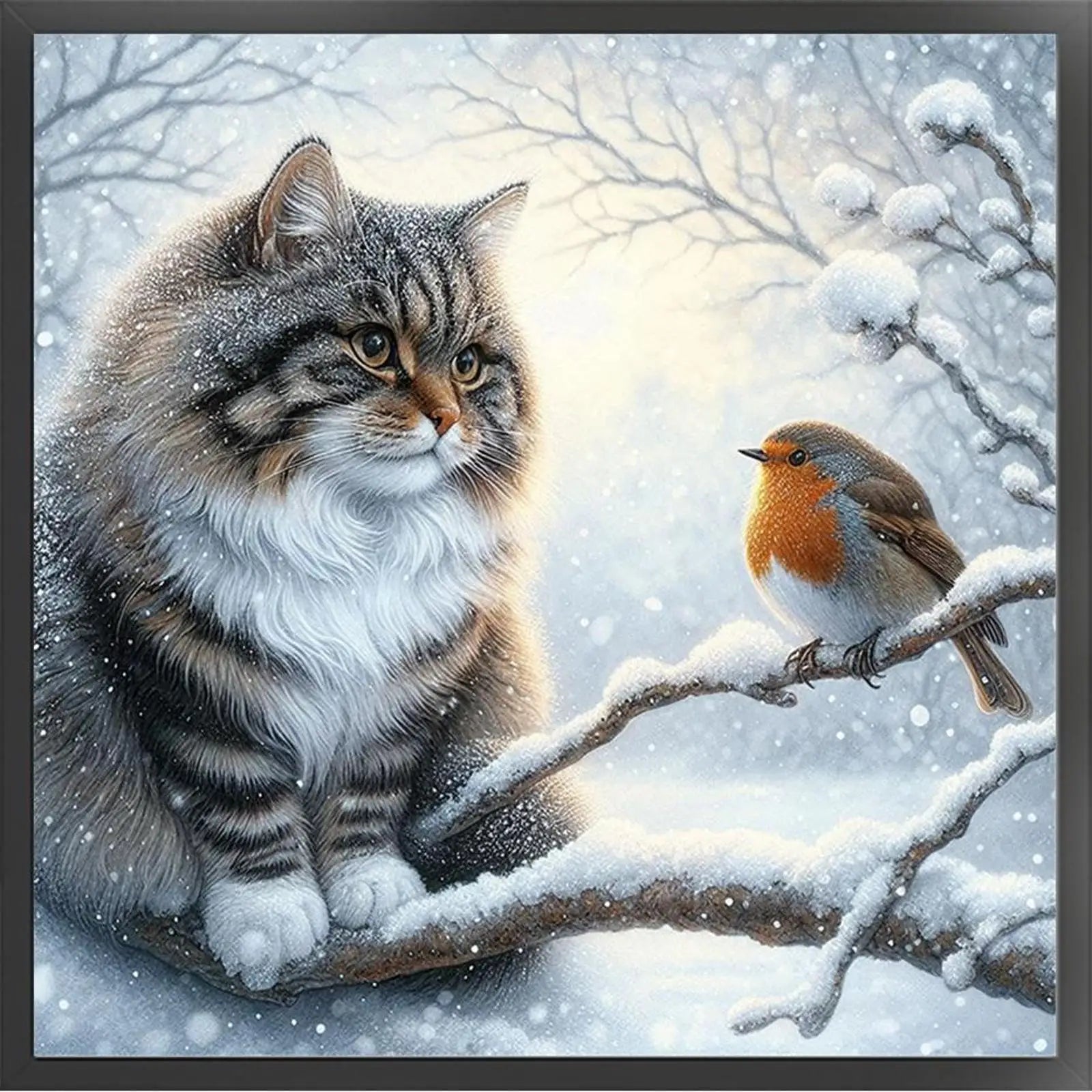 Cat Bird Printed Cross Stitch Kit 40x40cm DIY 11CT Embroidery Craft Set Decor