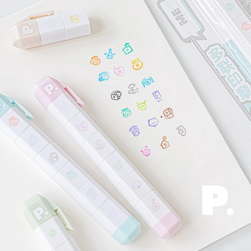 Stamp Set Pen Shape Detachable Ink Stamps