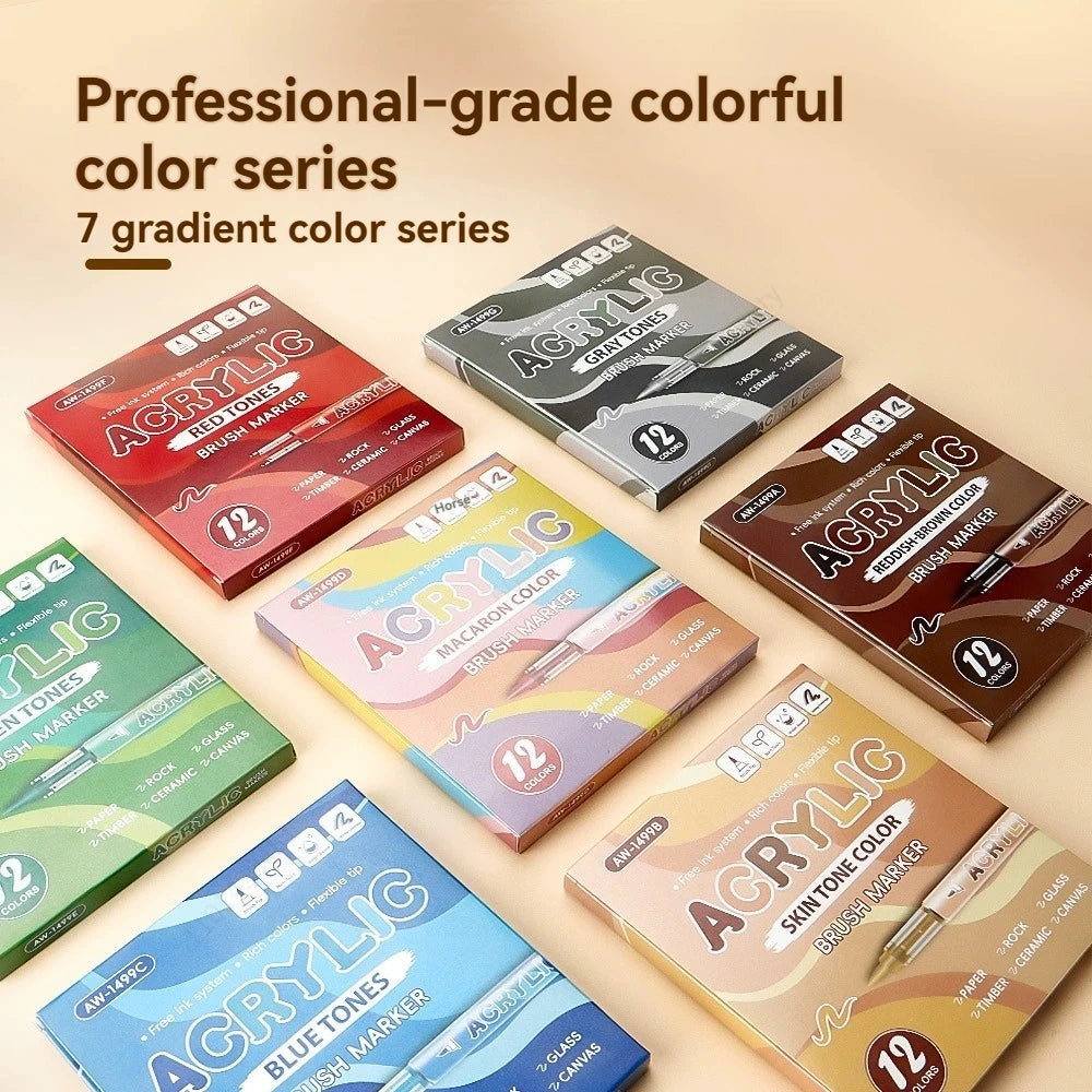 Acrylic Paint Markers, With Direct-Liquid Ink System, Brush Tip,
