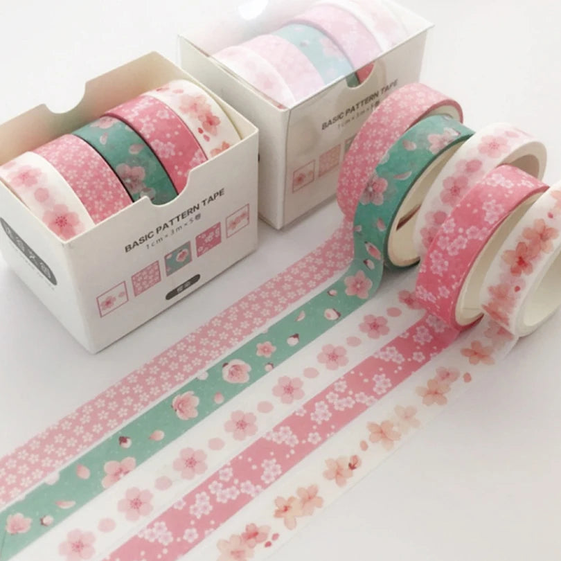 5Pcs Sakura Washi Tape Set Basic Adhesive Tape Journal Supplies Washitape