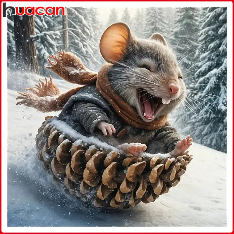 5D DIY Skiing Squirrels Diamond Painting Winter Snow New