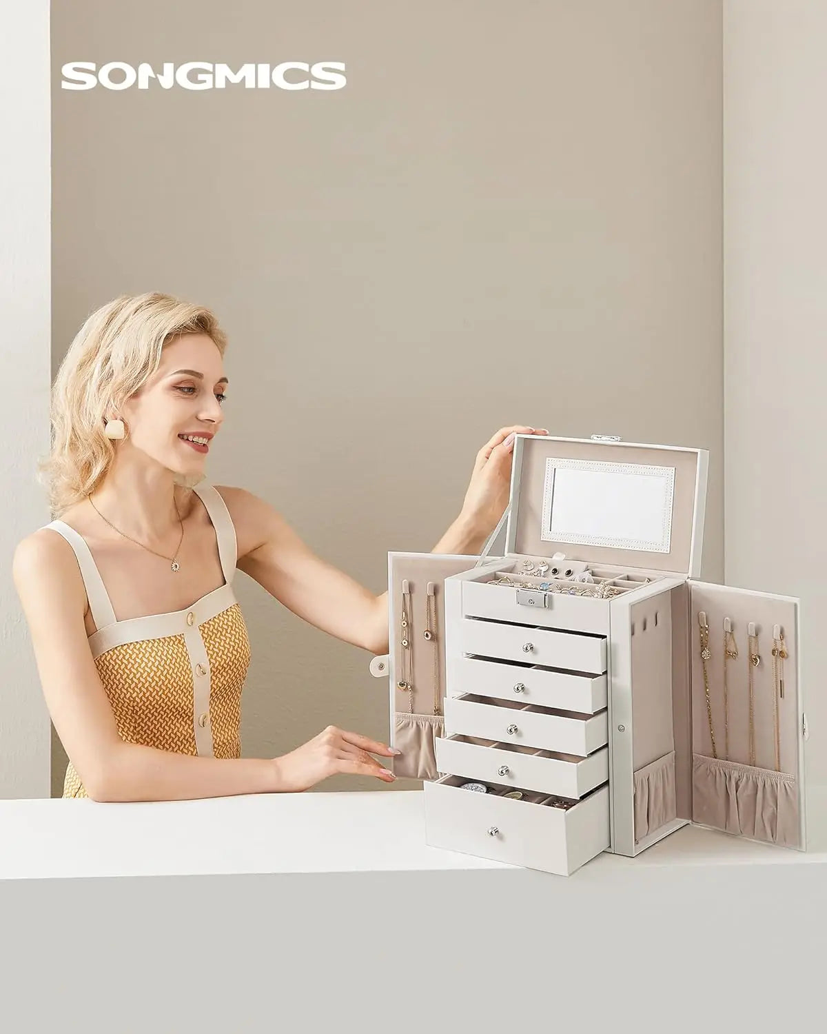 6-Tier Jewelry Organizer with Mirror,