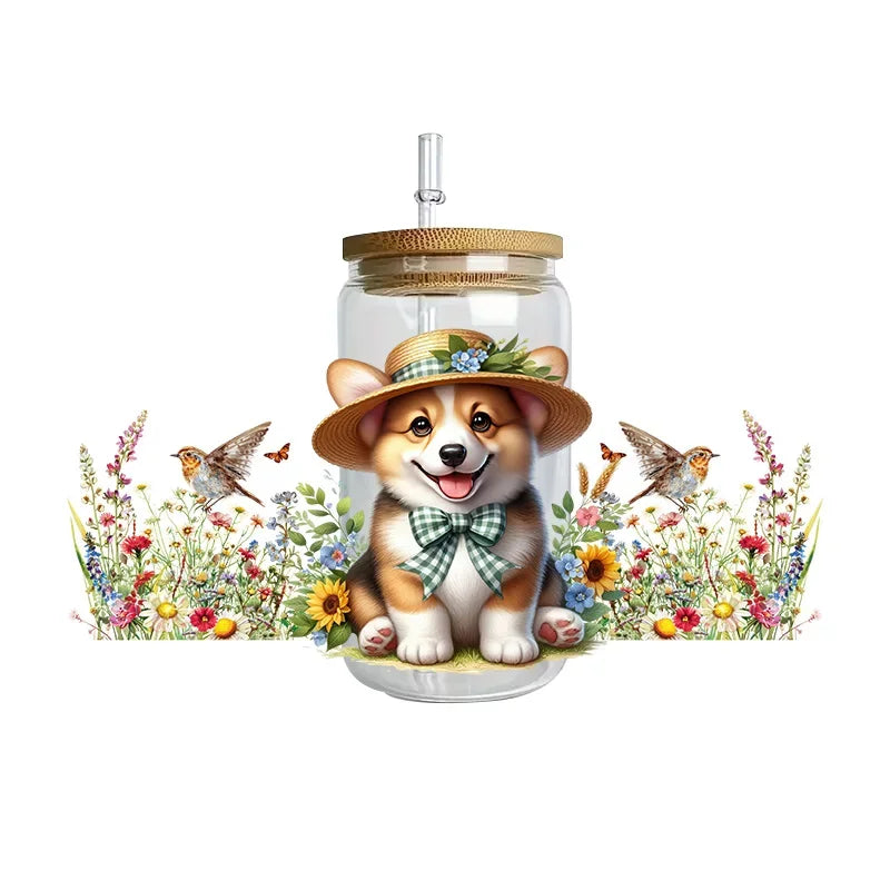 Cute dogs artwork UV 3D transfers UV DTF  stickers 16oz cup wraps