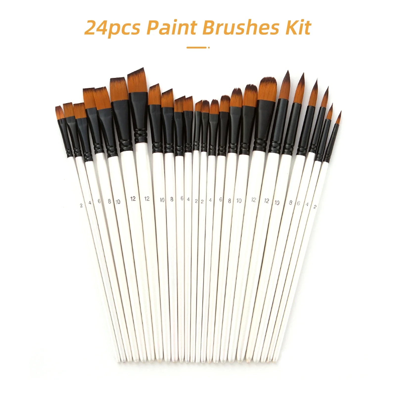 24pcs Artist Paintbrush Round Brushes with Nylon Hair