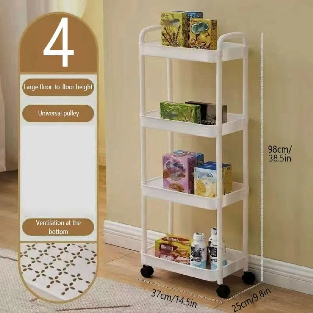 1pc 3/4-Tier Rolling Storage Cart,