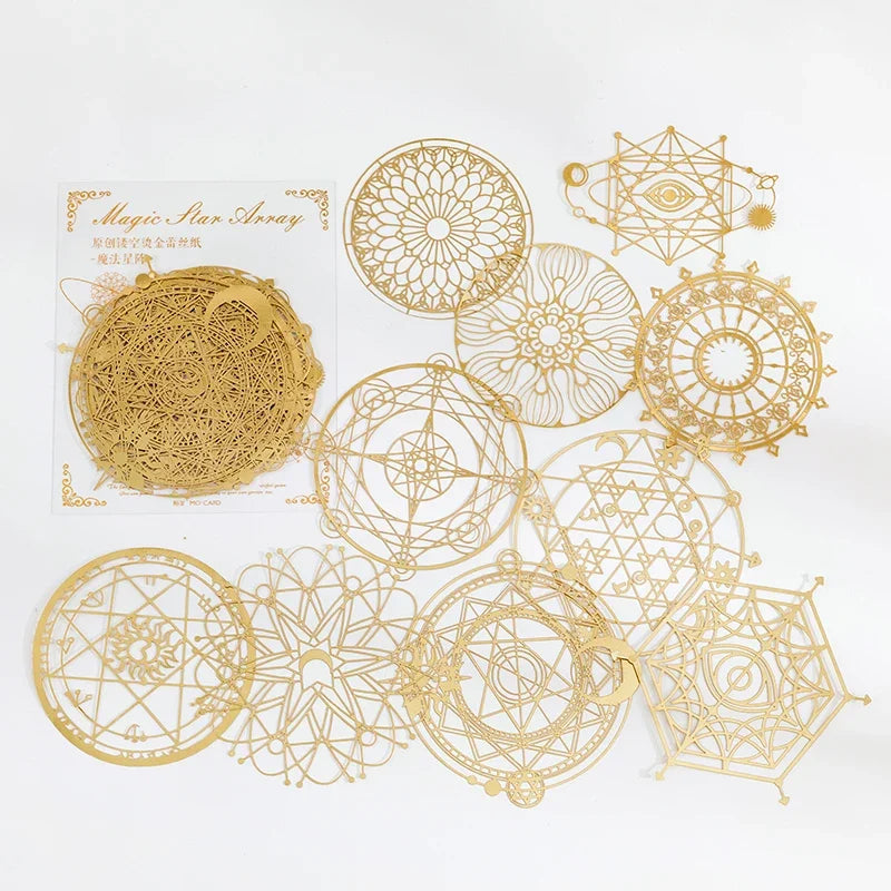 10Pcs Gold Lace Leaf Paper Scrapbook Sticker Die Cut